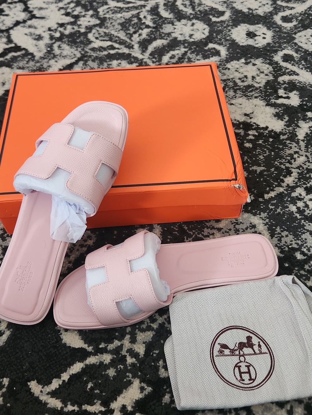 Pink H-Strap Slide Sandals - Women's Leather Slip-On